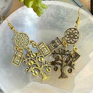 💰 💵 Earrings Dangle Money Spell Manifestation Spiritual Feng Shui Gold Lucky